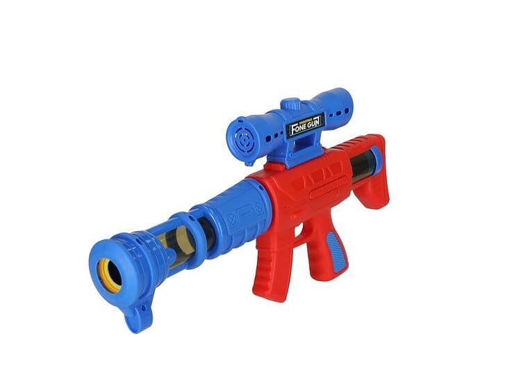 spumă. Vârsta: 3+. Dimensiunile pistolului: 51 x 20 x 6 cm.