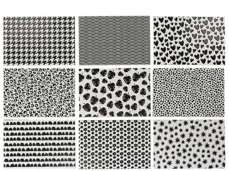 1. Modele imprimeu negru și alb pentru decorațiuni și jucării copii.