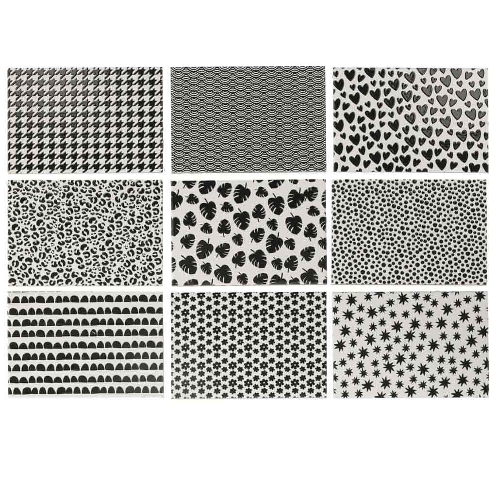 1. Modele imprimeu negru și alb pentru decorațiuni și jucării copii.