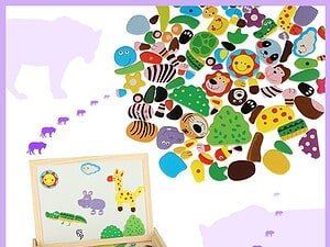 Piciorușe din lemn cu animale și jucării pentru copii, în cutie de lemn, pentru dezvoltarea creativității.