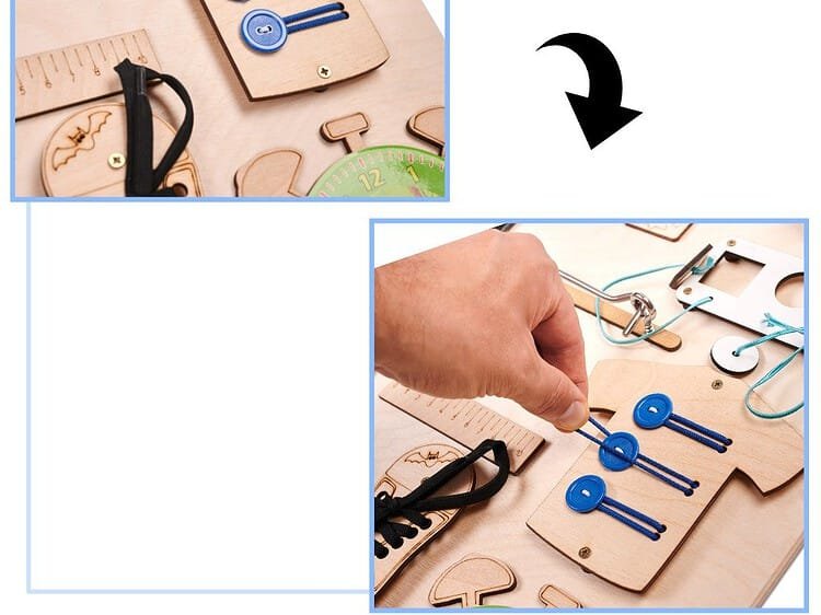 Jucarie educativa din lemn cu șuruburi și cheia, pentru dezvoltarea motricității fine.