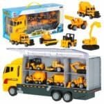 Camion transportator TIR lansator + mașini de construcții cu mașini metalice - Set de vehicule de construcții într-un camion mare. Setul include un camion care conține 6 utilaje: betonieră