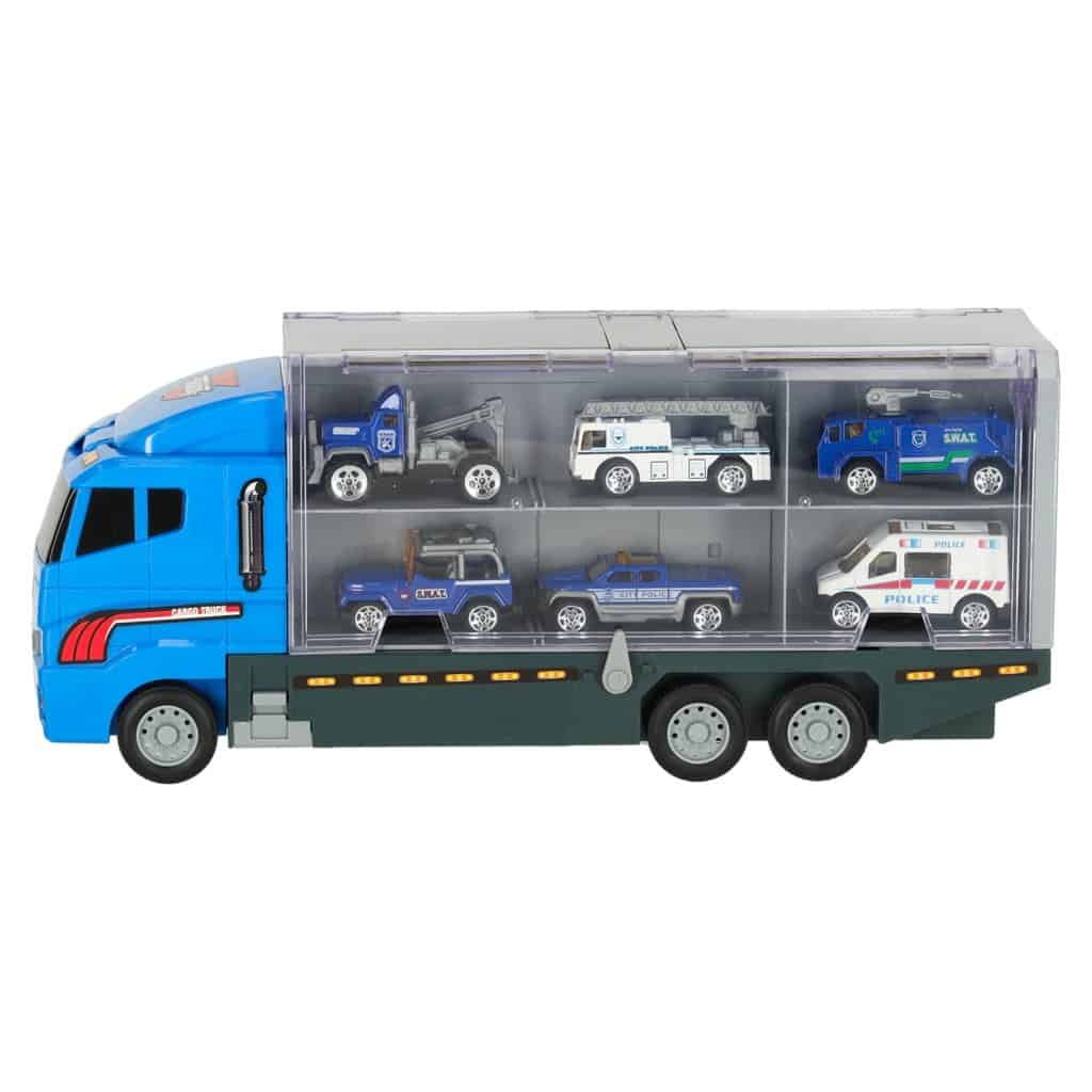 1. Jucării mașini poliție și sirene în cutie de transport pentru copii.