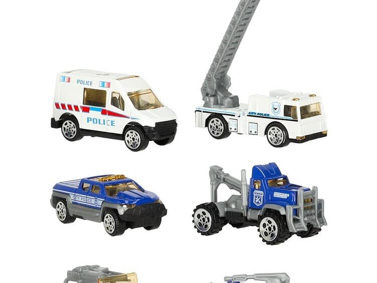 Mașinuțe de poliție din plastic, jucării pentru copii, set convingător pentru joacă sigură.