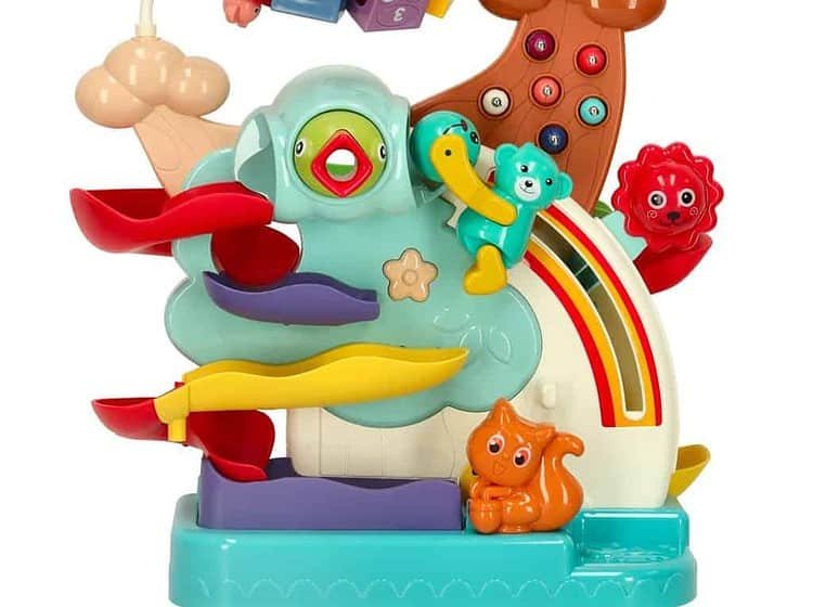 Jucarie educativa pentru copii cu culori vibrante si texte tactilee interactive.