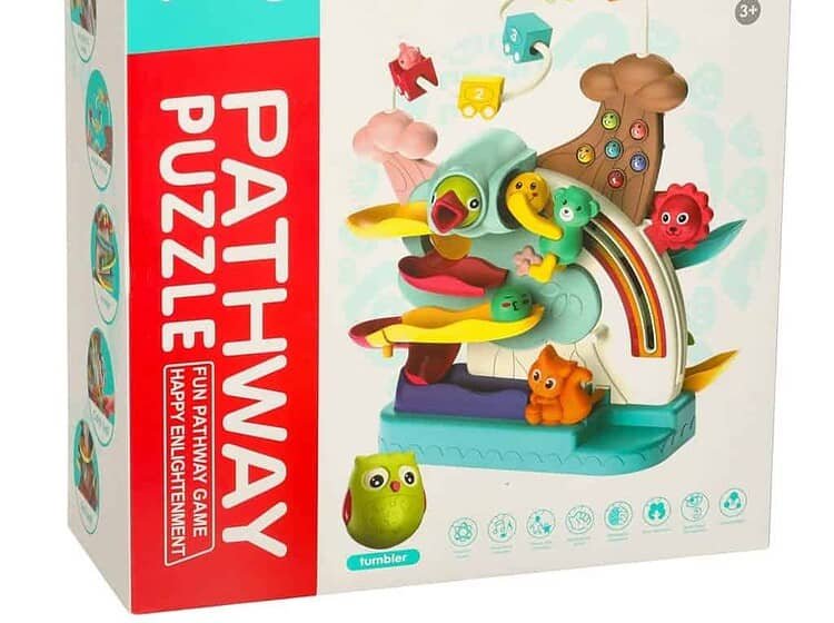 Jucarie educativa din lemn cu animalute și puzzle pentru copii, dezvoltă abilități motorii și cognitive.