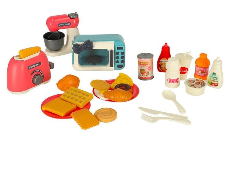 mixer și cuptor cu microunde + multe alte accesorii care vor garanta super distracție! Jucăria va învăța prudența în bucătărie într-un mod distractiv și sigur. Va stimula imaginația și va dezvolta abilitățile manuale. Dimensiunile cuptorului cu microunde: 12