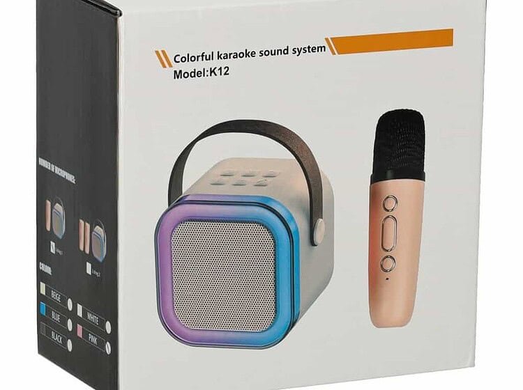 Sunet karaoke portabil, sistem colorat, microfon fără fir, ideal pentru petreceri și divertisment.