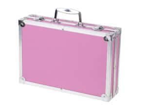 Jucarie de lemn roz, valiza pentru copii, depozitare si joc educativ.