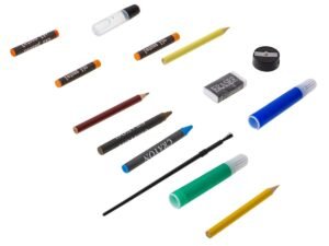 Markere, creion, gumă, burete, pix, stilou, subțire, pensetă, accesorii pentru papetărie și desen, accesorii pentru birou.