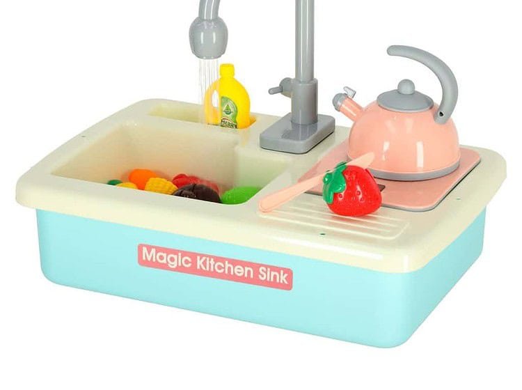 Jucarie bucatarie pentru copii, chiuveta si accesorii, ideal pentru joaca in safe.