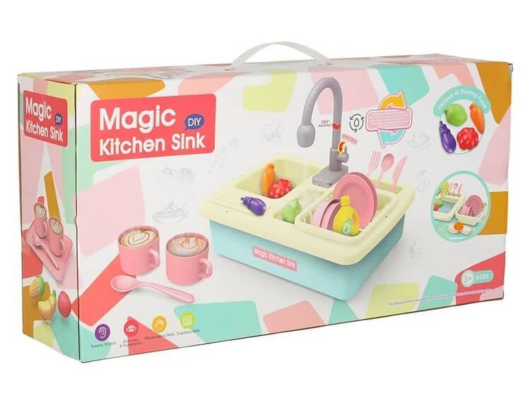 - Jucărie de bucătărie pentru copii, set mare cu chiuvetă și accesorii.