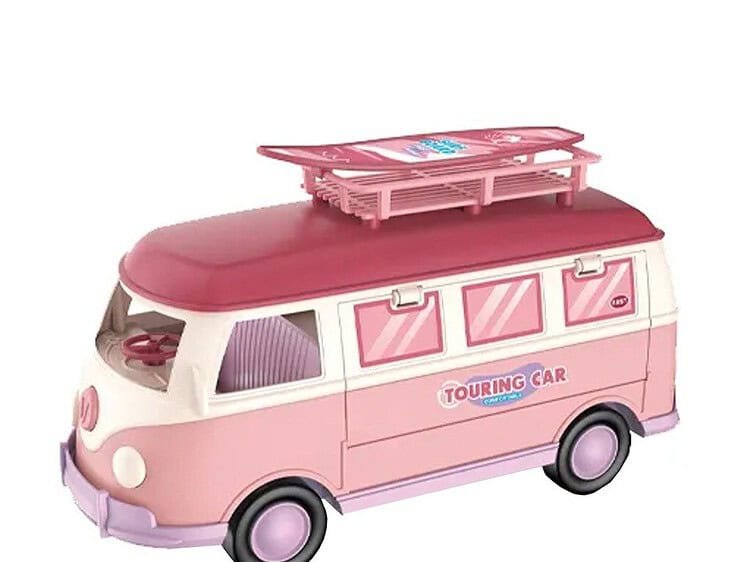 25.8x14.5x10.3 cm - - Setul include 1 masinuta cu portbagaj de plafon si placa surf detasabile si 1 coala cu 4 autocolante.