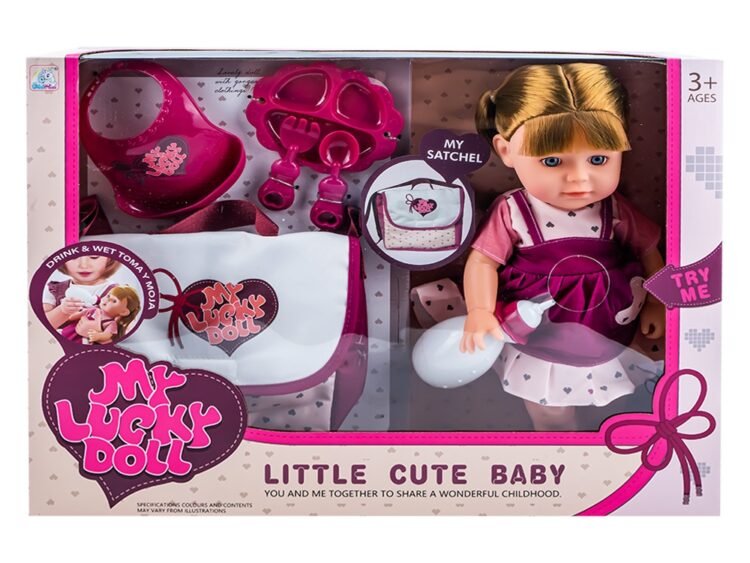 Bebelus cu accesorii - - Setul contine 1 papusa fetita insotita de 1 biberon