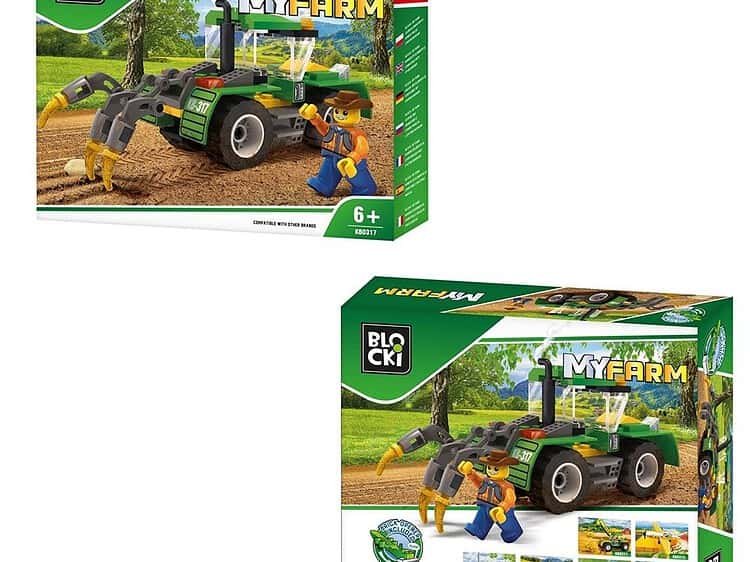- Setul de blocuri de constructii include un tractor cu plug si o figurina fermier.