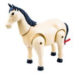 Calut cu baterii - - Jucaria sub forma de calut articulat se deplaseaza inainte si isi balanseaza capul si coada. In timp ce inainteaza de aude sunet de deplasare si un raget.