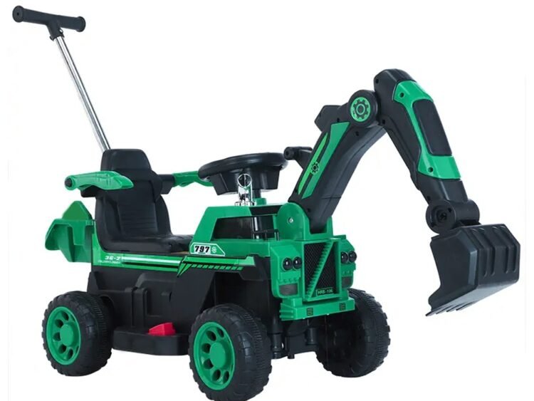 Excavator fara pedale - <p>- Vehiculul 2 in 1 este pus in miscare fie prin impingere cu ajutorul manerului de catre parinti