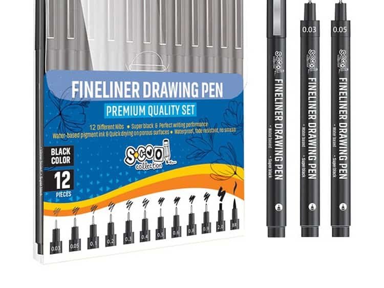 12 buc/set - S-COOL - - Setul contine 12 finelinere  de culoare neagra cu urmatoarele grosimi ale varfului: 0.03