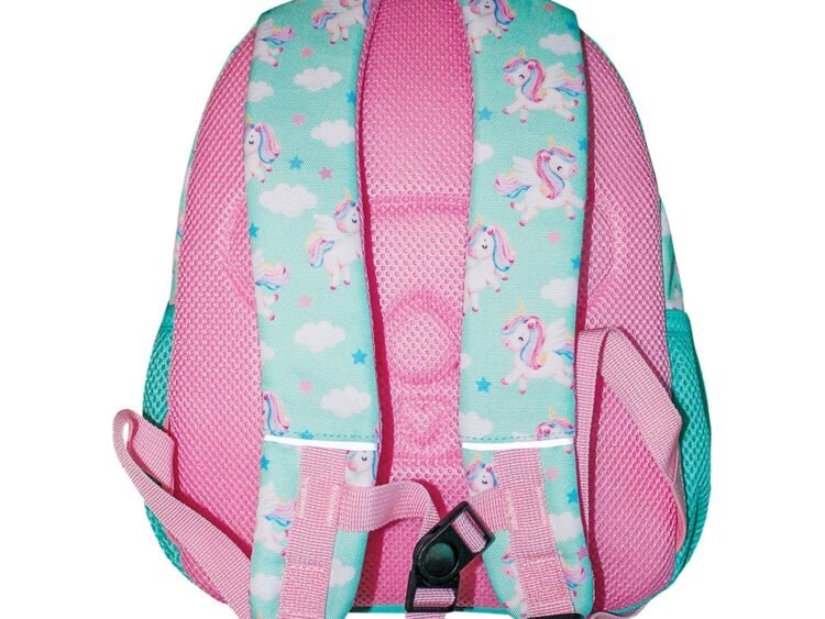 buzunar frontal cu forma de inimioara si imprimeu PVC unicorn