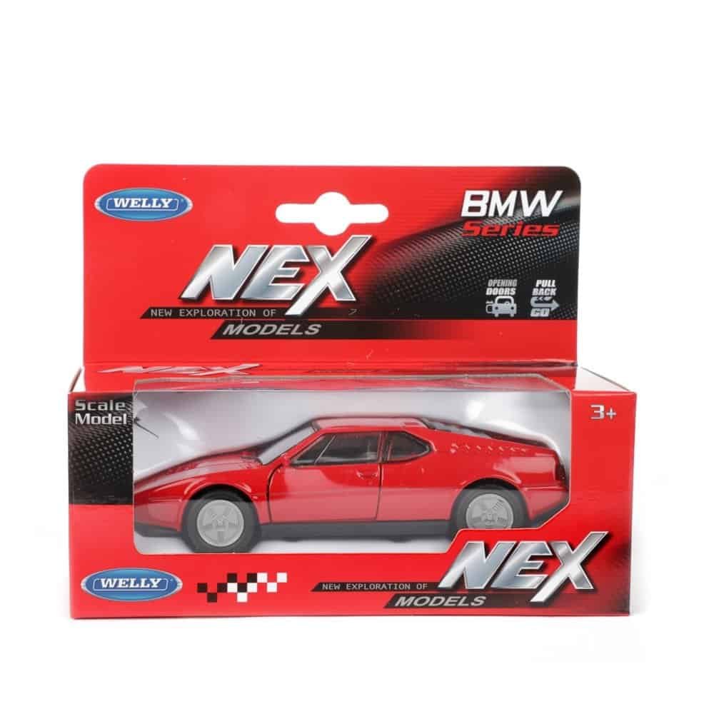 Red BMW model car toy in packaging, suitable for children 3+ years old.
