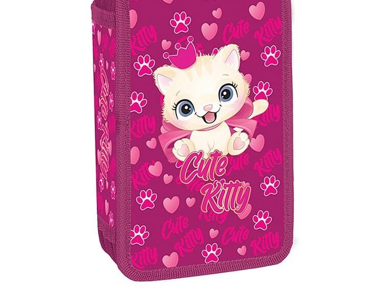 CUTE KITTY - S-COOL - - Penarul din material textil are 2 fermoare din plastic si este echipat cu 29 piese: ascutitoare