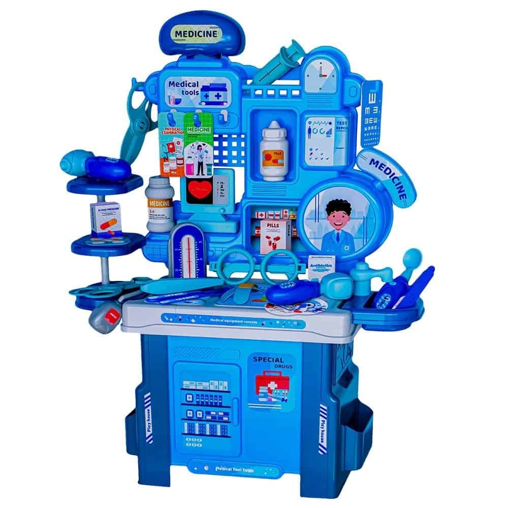 42 piese/set - - Acest play set medical include: 13 piese din care se asambleaza masuta de consultatii