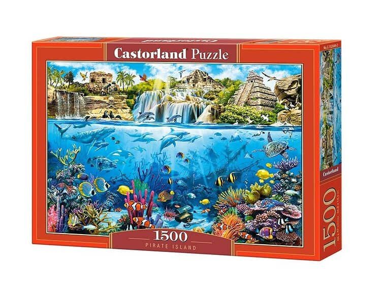 1. Puzzle cu peisaj acvatic și cetăți mayașe, 1500 piese, jucării educative pentru copii.