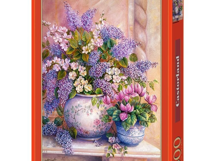 1. Puzzle cu flori lalele și violete, cadou pentru copii și colecționari, lucrat manual, 1500 piese.