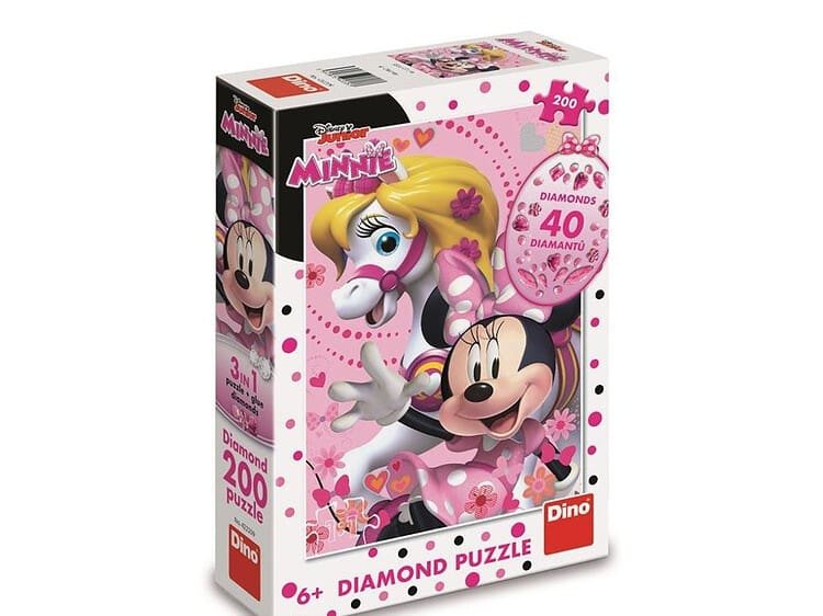 1 lipici si 40 de diamante din acril autoadezive. Cu ajutorul lor fetitele vor realiza o frumoasa imagine cu Minnie