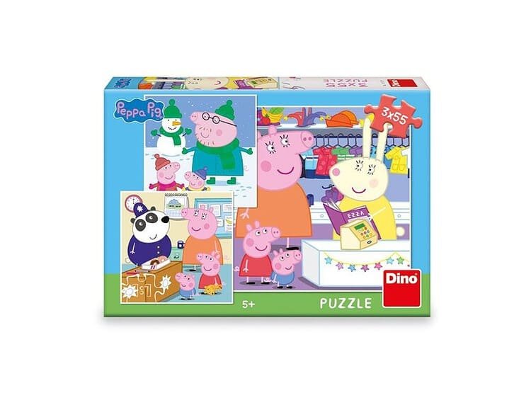 Peppa Pig - DINO TOYS - - Pachetul contine 3 puzzle-uri cu imagini cu personaje indragite Peppa Pig