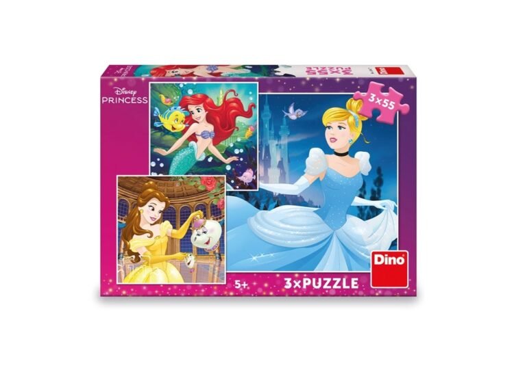 Printesele Vesele - DINO TOYS - - Pachetul contine 3 puzzle-uri de 55 piese cu imagini cu Ariel