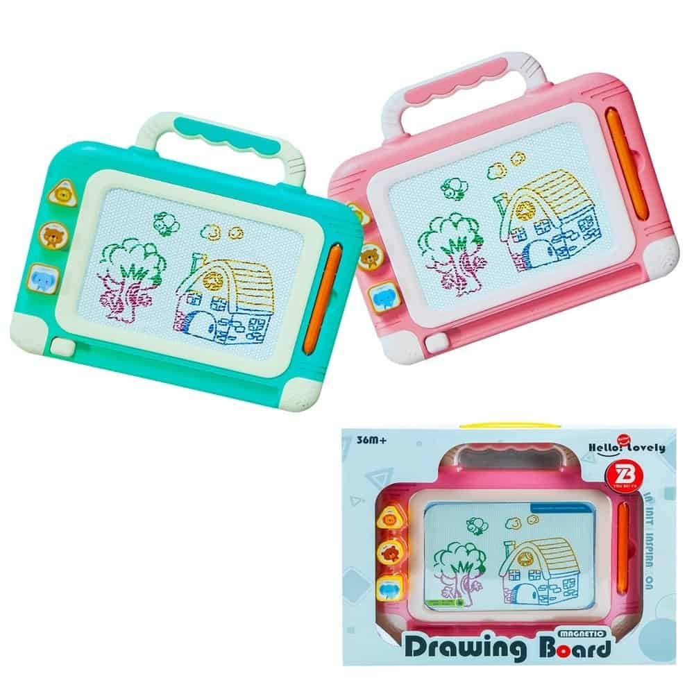 Tablita magica + stampile - - Setul contine 1 tablita magnetica insotita de 1 instrument de scris si 3 stampile.