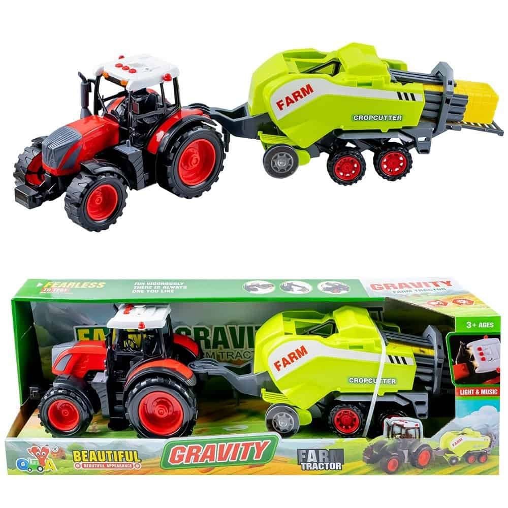 Tractor cu frictiune si combina - - Tractorul este echipat cu o combina cu balot.