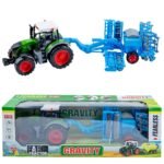 Tractor cu frictiune si semanatoare - - Tractorul echipat cu o semanatoare separabila are capota ce poate fi ridicata