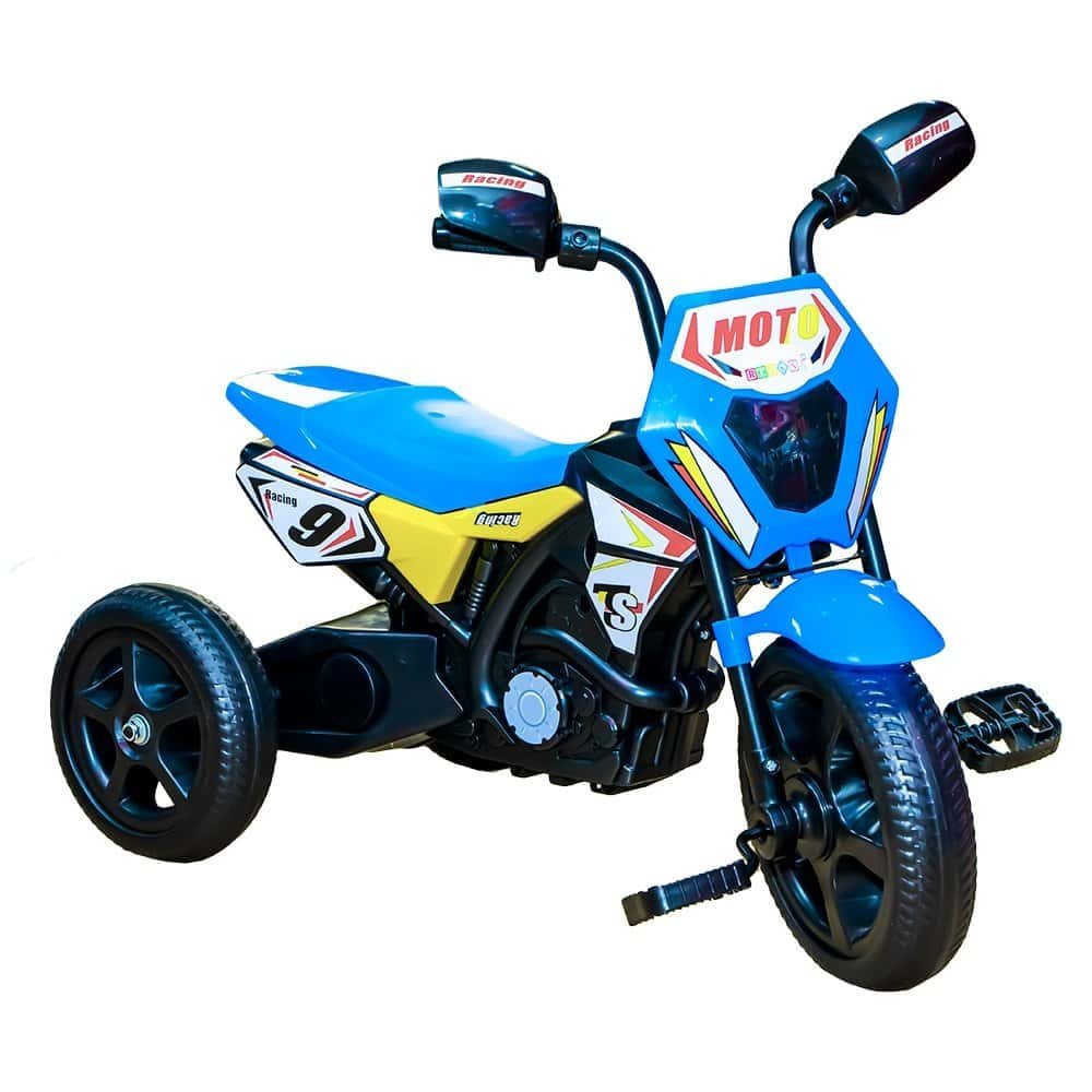 Tricicleta tip minicross cu pedale - - Copilul controleaza motocicleta independent apasand pedalele si directionand-o cu ajutorul volanului.