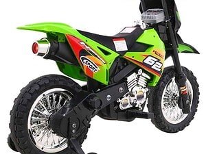 Jucărie motocicletă pentru copii, sport, verde și negru, ideal pentru joc și aventură.