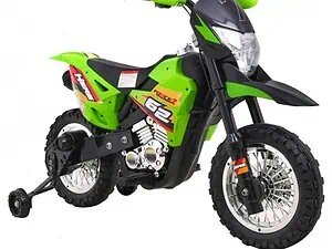 Motocicletă electrică pentru copii, model verde și negru, perfectă pentru joacă și aventură.