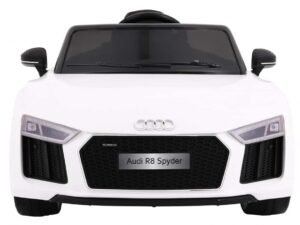 1. Masina sport pentru copii, model Audi R8 Spyder alb, jucarie electrică de luxe pentru cei mici.
