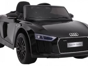Mașinuță electrică Audi R8 Spyder pentru copii, model realist în culoare neagră.
