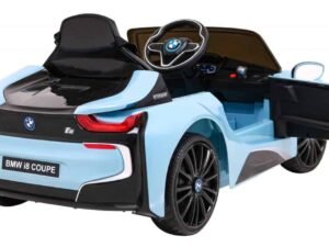 Mașinuță electrică pentru copii BMW i8, model jucărie de calitate, design realist și sigur pentru cei mici.