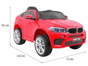Mașinuță electrică copii BMW X6M, model stil SUV, roșu, pentru joacă în curte și pe trotuar, ideală pentru cei mici dornici de aventură.
