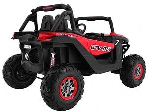 Mașinuță electrică pentru copii, model off-road, cu roți mari și suspensie.