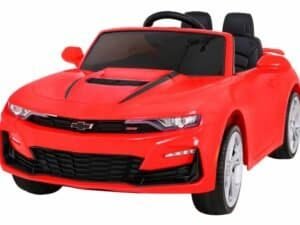 Mașină electrică pentru copii, sportivă, roșie, cu design modern, pentru joacă și distracție.