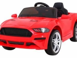 Mașină electrică pentru copii, model sport roșu, perfect pentru joacă în curte sau parc.