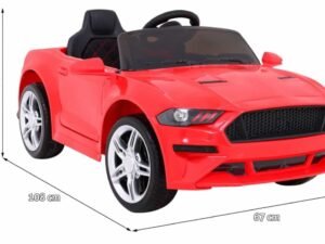 Mașinuță electrică pentru copii, model sport, culoare roșie, dimensiuni 108x67x48 cm.