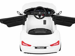 Mașină electrică pentru copii, model Mercedes-Benz, alb, cu design realist, pentru joacă în siguranță.