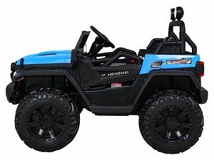 Mașinuță electrică pentru copii, model off-road, culoare albastru, ideală pentru joacă în aer liber.