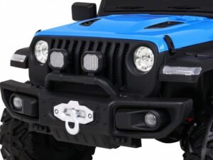1. Mașină electrică pentru copii, model Jeep colorat bleu, perfect pentru joacă în aer liber.