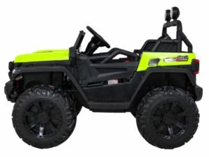 1. Mașinuță electrică pentru copii, model off-road, în culoare neagră și lime.