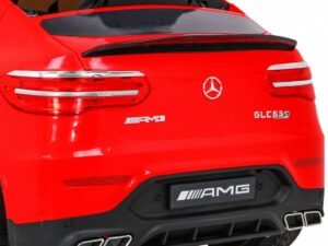 1. Mașină sport Mercedes-Benz GLC 63 S AMG, roșie, detalii elegante, pentru copii.